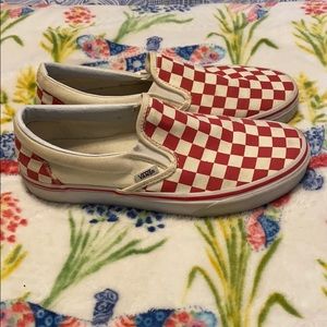 Red and white checkered Vans